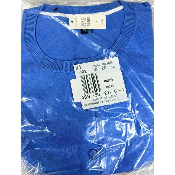 Talbots Charming Cardigan Pima Cotton Delphinium Blue Petite PL NWT - Picture 2 of 5